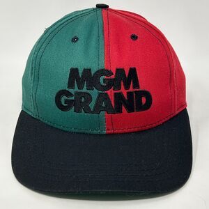 Vintage 90s MGM Grand Las Vegas Hat Baseball Cap Hotel Casino Red Green Snapback